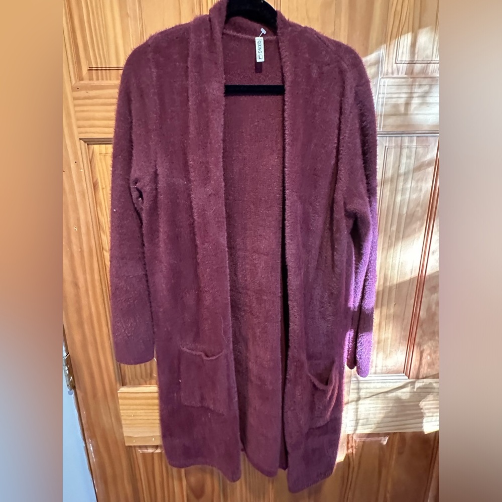 Long Pink Fuzzy Cardigan Quing